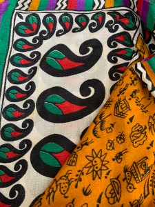 Silk scarf with Warli folk art